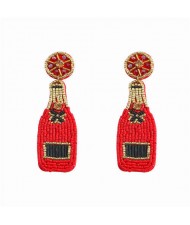 Beads Weaving Bohemian Fashion Wine Bottle Women Dangle Wholesale Earrings - Red