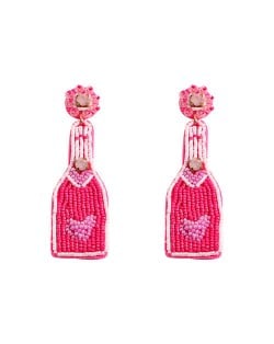 Beads Weaving Bohemian Fashion Wine Bottle Women Dangle Wholesale Earrings - Pink