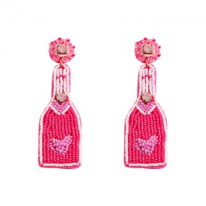Beads Weaving Bohemian Fashion Wine Bottle Women Dangle Wholesale Earrings - Pink
