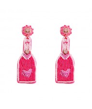 Beads Weaving Bohemian Fashion Wine Bottle Women Dangle Wholesale Earrings - Pink