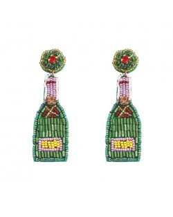 Beads Weaving Bohemian Fashion Wine Bottle Women Dangle Wholesale Earrings - Green