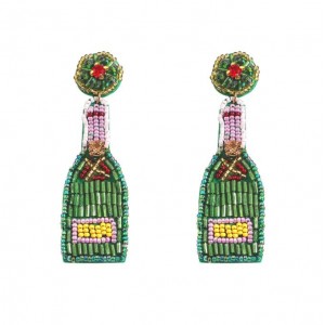Beads Weaving Bohemian Fashion Wine Bottle Women Dangle Wholesale Earrings - Green
