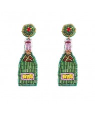 Beads Weaving Bohemian Fashion Wine Bottle Women Dangle Wholesale Earrings - Green
