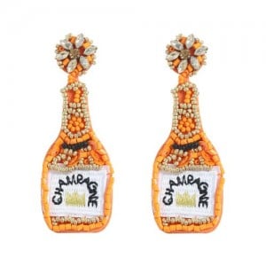 Beads Weaving Bohemian Fashion Wine Bottle Women Dangle Wholesale Earrings - Champagne