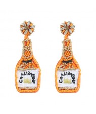 Beads Weaving Bohemian Fashion Wine Bottle Women Dangle Wholesale Earrings - Champagne