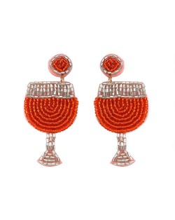 U.S. Bohemian Fashion Cocktail Cup Women Wholesale Costume Earrings - Red