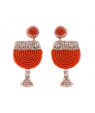 U.S. Bohemian Fashion Cocktail Cup Women Wholesale Costume Earrings - Red