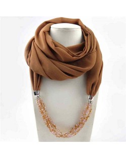 Vintage Autumn and Winter Style Beads Chain Pendant Women Wholesale Scarf Necklace - Brown