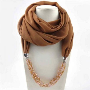 Vintage Autumn and Winter Style Beads Chain Pendant Women Wholesale Scarf Necklace - Brown
