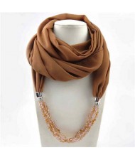 Vintage Autumn and Winter Style Beads Chain Pendant Women Wholesale Scarf Necklace - Brown