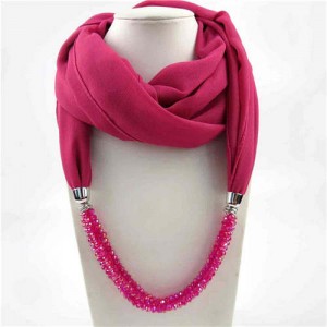 Vintage Autumn and Winter Style Beads Chain Pendant Women Wholesale Scarf Necklace - Rose