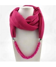 Vintage Autumn and Winter Style Beads Chain Pendant Women Wholesale Scarf Necklace - Rose