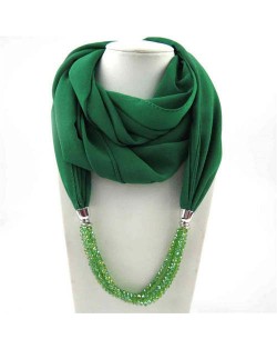 Vintage Autumn and Winter Style Beads Chain Pendant Women Wholesale Scarf Necklace - Green