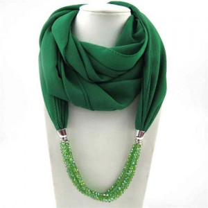 Vintage Autumn and Winter Style Beads Chain Pendant Women Wholesale Scarf Necklace - Green