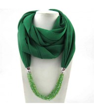 Vintage Autumn and Winter Style Beads Chain Pendant Women Wholesale Scarf Necklace - Green