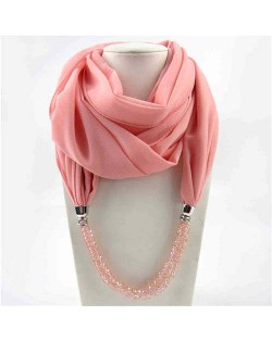 Vintage Autumn and Winter Style Beads Chain Pendant Women Wholesale Scarf Necklace - Pink