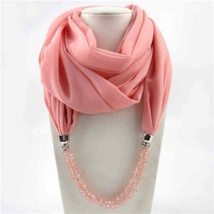 Vintage Autumn and Winter Style Beads Chain Pendant Women Wholesale Scarf Necklace - Pink