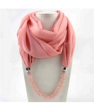 Vintage Autumn and Winter Style Beads Chain Pendant Women Wholesale Scarf Necklace - Pink