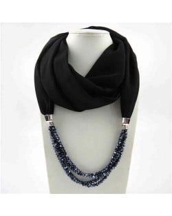 Vintage Autumn and Winter Style Beads Chain Pendant Women Wholesale Scarf Necklace - Black