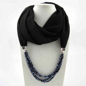 Vintage Autumn and Winter Style Beads Chain Pendant Women Wholesale Scarf Necklace - Black