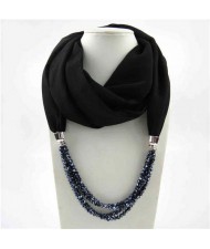 Vintage Autumn and Winter Style Beads Chain Pendant Women Wholesale Scarf Necklace - Black