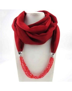 Vintage Autumn and Winter Style Beads Chain Pendant Women Wholesale Scarf Necklace - Red
