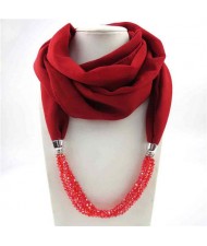 Vintage Autumn and Winter Style Beads Chain Pendant Women Wholesale Scarf Necklace - Red