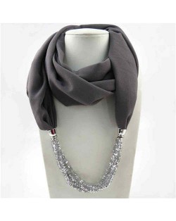 Vintage Autumn and Winter Style Beads Chain Pendant Women Wholesale Scarf Necklace - Gray