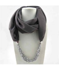 Vintage Autumn and Winter Style Beads Chain Pendant Women Wholesale Scarf Necklace - Gray