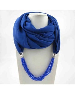 Vintage Autumn and Winter Style Beads Chain Pendant Women Wholesale Scarf Necklace - Royal Blue