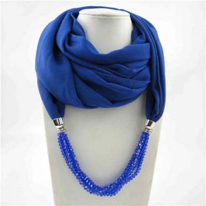 Vintage Autumn and Winter Style Beads Chain Pendant Women Wholesale Scarf Necklace - Royal Blue