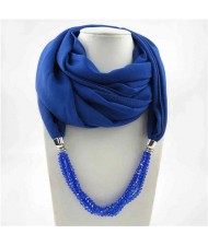 Vintage Autumn and Winter Style Beads Chain Pendant Women Wholesale Scarf Necklace - Royal Blue