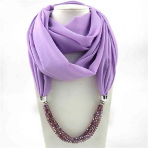 Vintage Autumn and Winter Style Beads Chain Pendant Women Wholesale Scarf Necklace - Violet