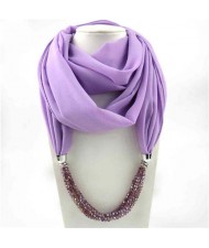 Vintage Autumn and Winter Style Beads Chain Pendant Women Wholesale Scarf Necklace - Violet