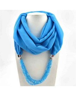 Vintage Autumn and Winter Style Beads Chain Pendant Women Wholesale Scarf Necklace - Sky Blue