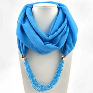 Vintage Autumn and Winter Style Beads Chain Pendant Women Wholesale Scarf Necklace - Sky Blue