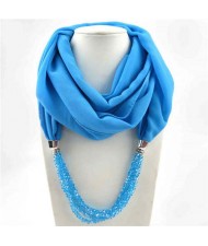 Vintage Autumn and Winter Style Beads Chain Pendant Women Wholesale Scarf Necklace - Sky Blue