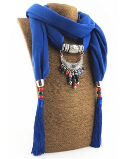 Folk Style Colorful Beads Tassel Vintage Arch Pendant Women Scarf Necklace - Blue