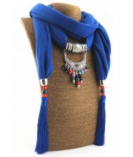 Folk Style Colorful Beads Tassel Vintage Arch Pendant Women Scarf Necklace - Blue