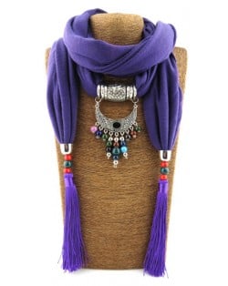 Folk Style Colorful Beads Tassel Vintage Arch Pendant Women Scarf Necklace - Purple