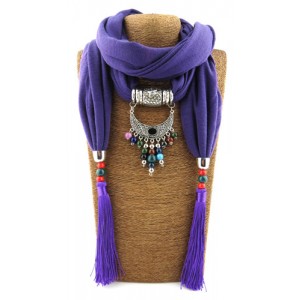 Folk Style Colorful Beads Tassel Vintage Arch Pendant Women Scarf Necklace - Purple