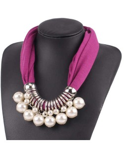 Elegant Pearl Pendant Women Short Style Graceful Fashion Scarf Necklace - Fuchsia