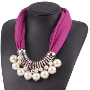 Elegant Pearl Pendant Women Short Style Graceful Fashion Scarf Necklace - Fuchsia