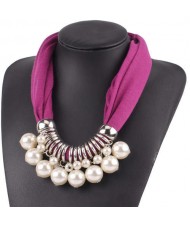 Elegant Pearl Pendant Women Short Style Graceful Fashion Scarf Necklace - Fuchsia