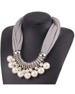 Elegant Pearl Pendant Women Short Style Graceful Fashion Scarf Necklace - Gray