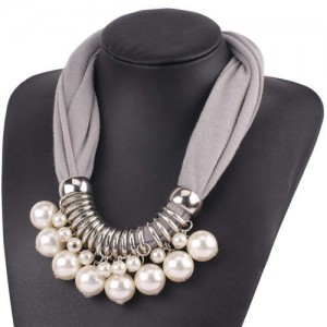 Elegant Pearl Pendant Women Short Style Graceful Fashion Scarf Necklace - Gray