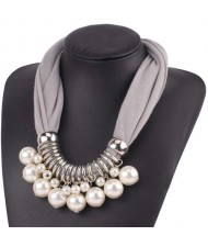 Elegant Pearl Pendant Women Short Style Graceful Fashion Scarf Necklace - Gray