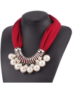Elegant Pearl Pendant Women Short Style Graceful Fashion Scarf Necklace - Red