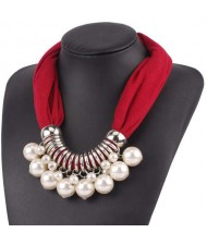 Elegant Pearl Pendant Women Short Style Graceful Fashion Scarf Necklace - Red