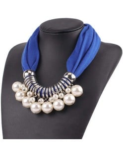 Elegant Pearl Pendant Women Short Style Graceful Fashion Scarf Necklace - Royal Blue